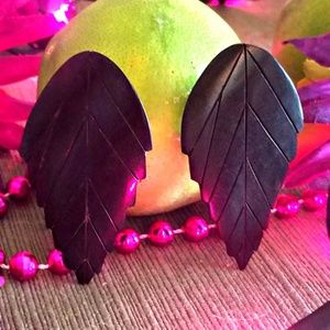 Vintage Bakelite black carved earrings